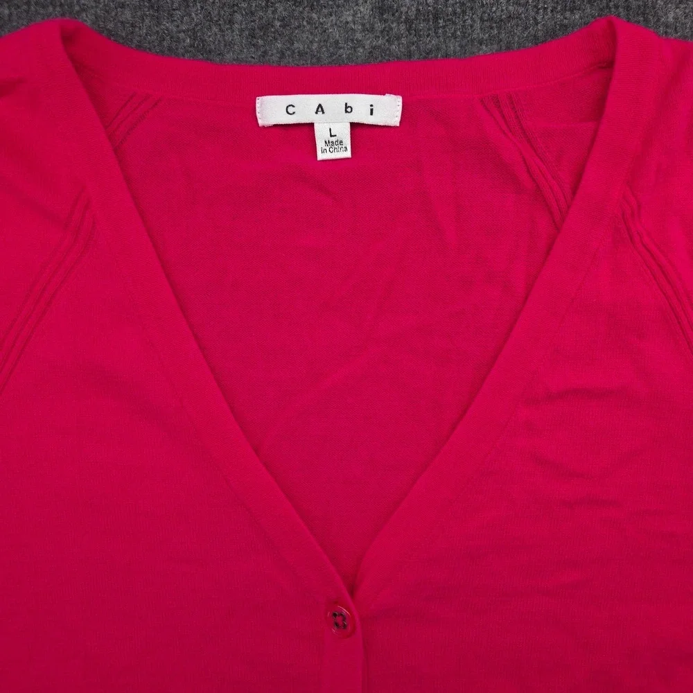 Cabi Cardigan Women Large Pink 100%‎ Cotton V-Neck Button Front Ribbed Knit 885
